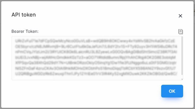 API Token window